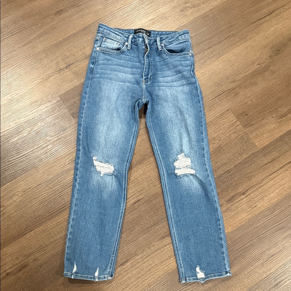 Just Black Denim high rise Medium Blue Distressed Straight ankle Jeans